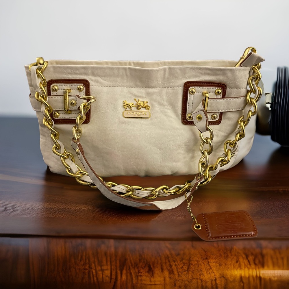 Gorgeous Vintage Coach White and Gold Shoulder Bag —Ready for Spring/Summer